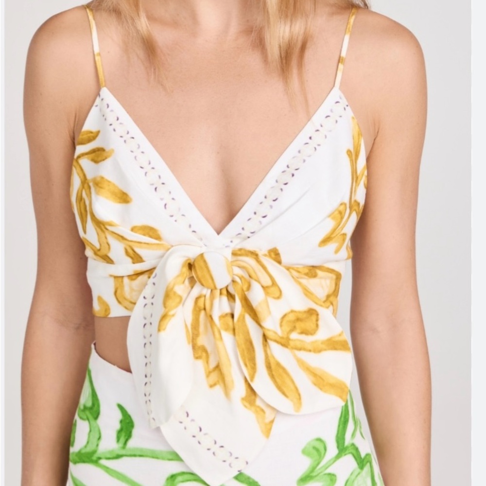 Silvia Tcherassi Flor Tie-Front Top Yellow and Pink NWT